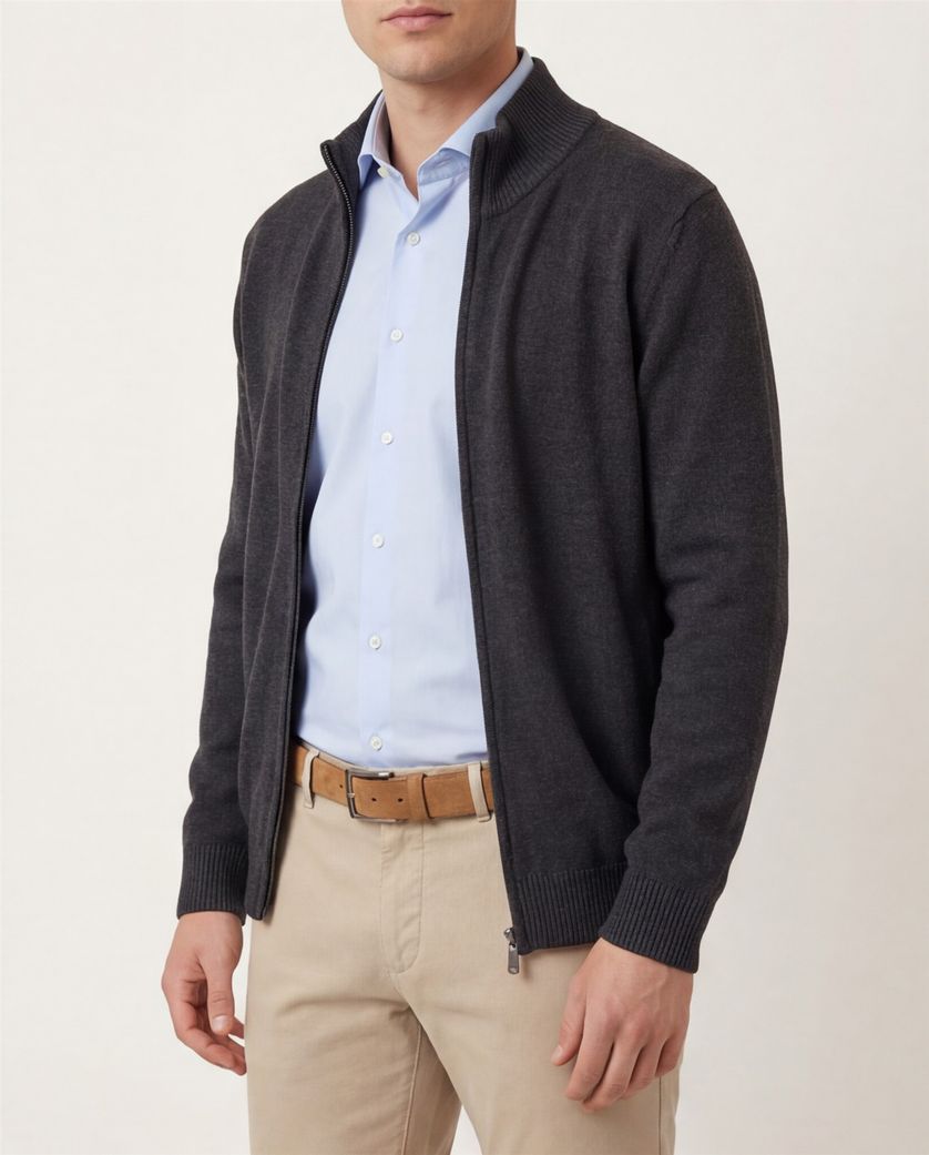 Casa Moda Vest grijs wijde fit