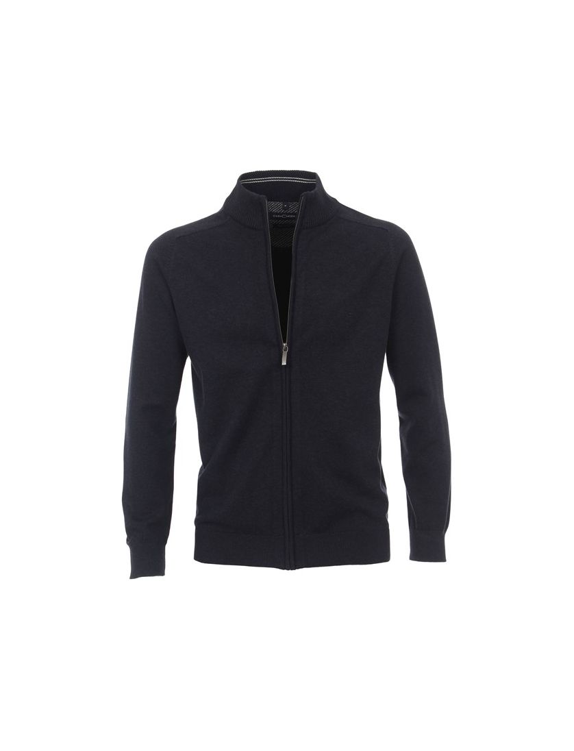 Casa Moda vest navy rits effen katoen opstaande kraag wijde fit