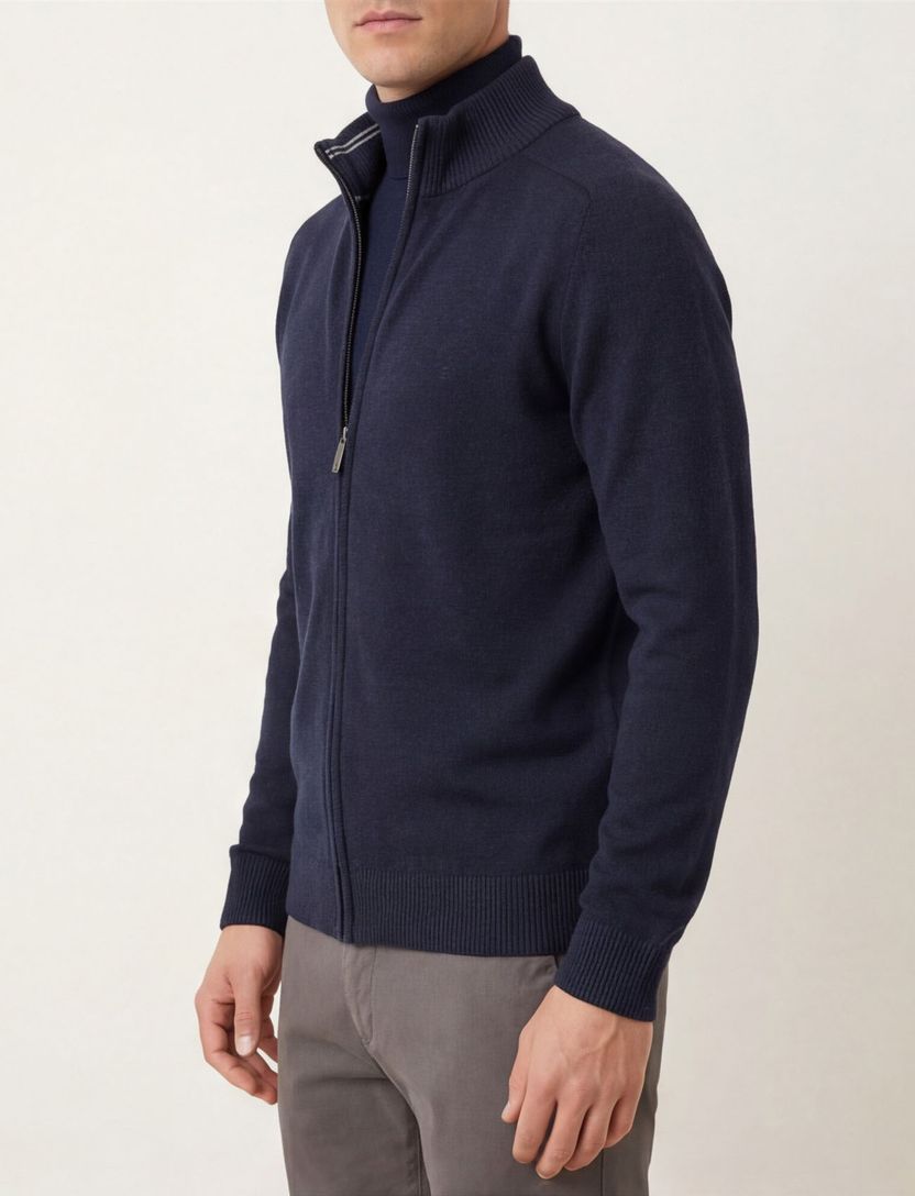 Casa Moda vest navy rits effen katoen opstaande kraag wijde fit