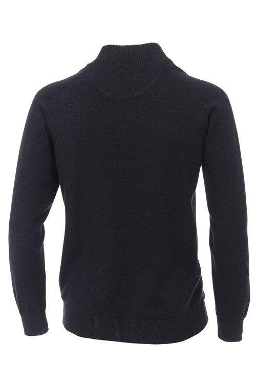 Casa Moda vest navy rits effen katoen opstaande kraag wijde fit