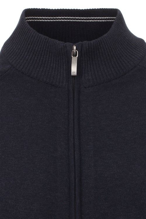 Casa Moda vest navy rits effen katoen opstaande kraag wijde fit