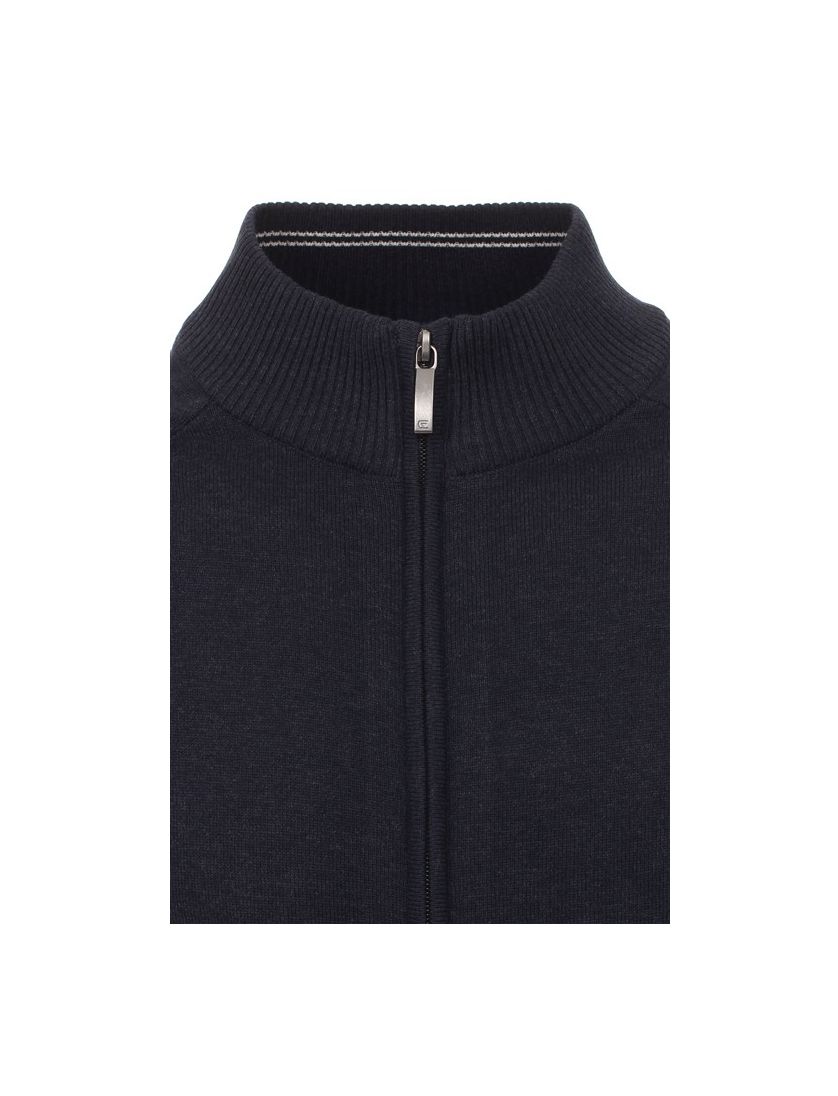 Casa Moda vest navy rits effen katoen opstaande kraag wijde fit