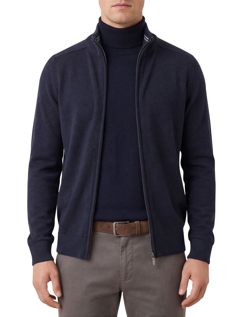 Casa Moda vest navy rits effen katoen opstaande kraag wijde fit