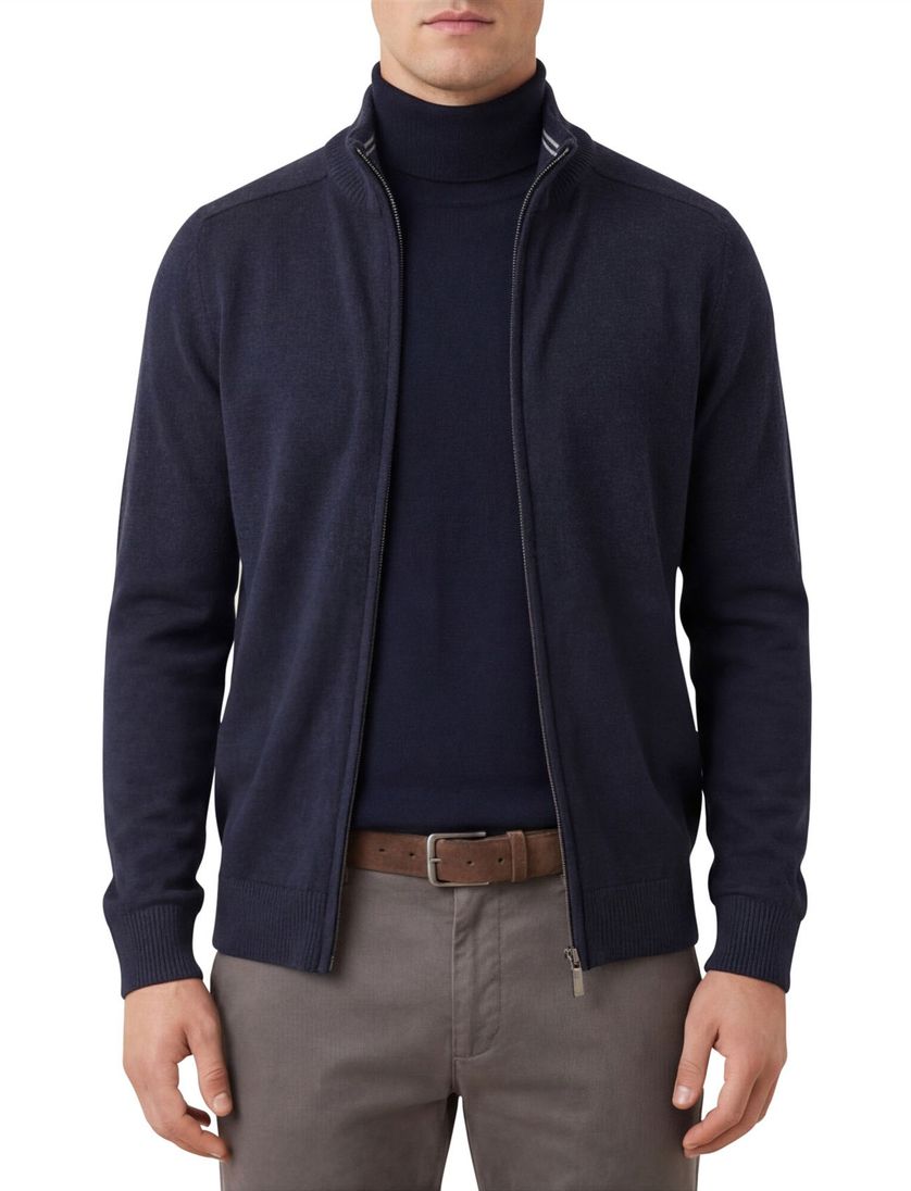 Casa Moda vest navy rits effen katoen opstaande kraag wijde fit