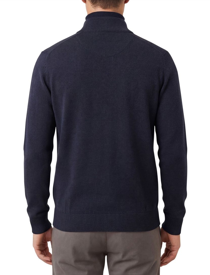 Casa Moda vest navy rits effen katoen opstaande kraag wijde fit