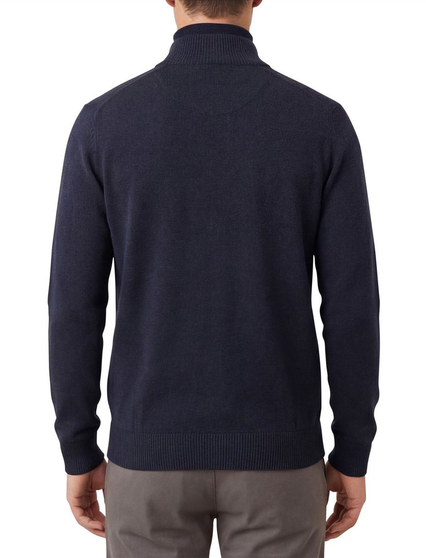 Casa Moda vest navy rits effen katoen opstaande kraag wijde fit