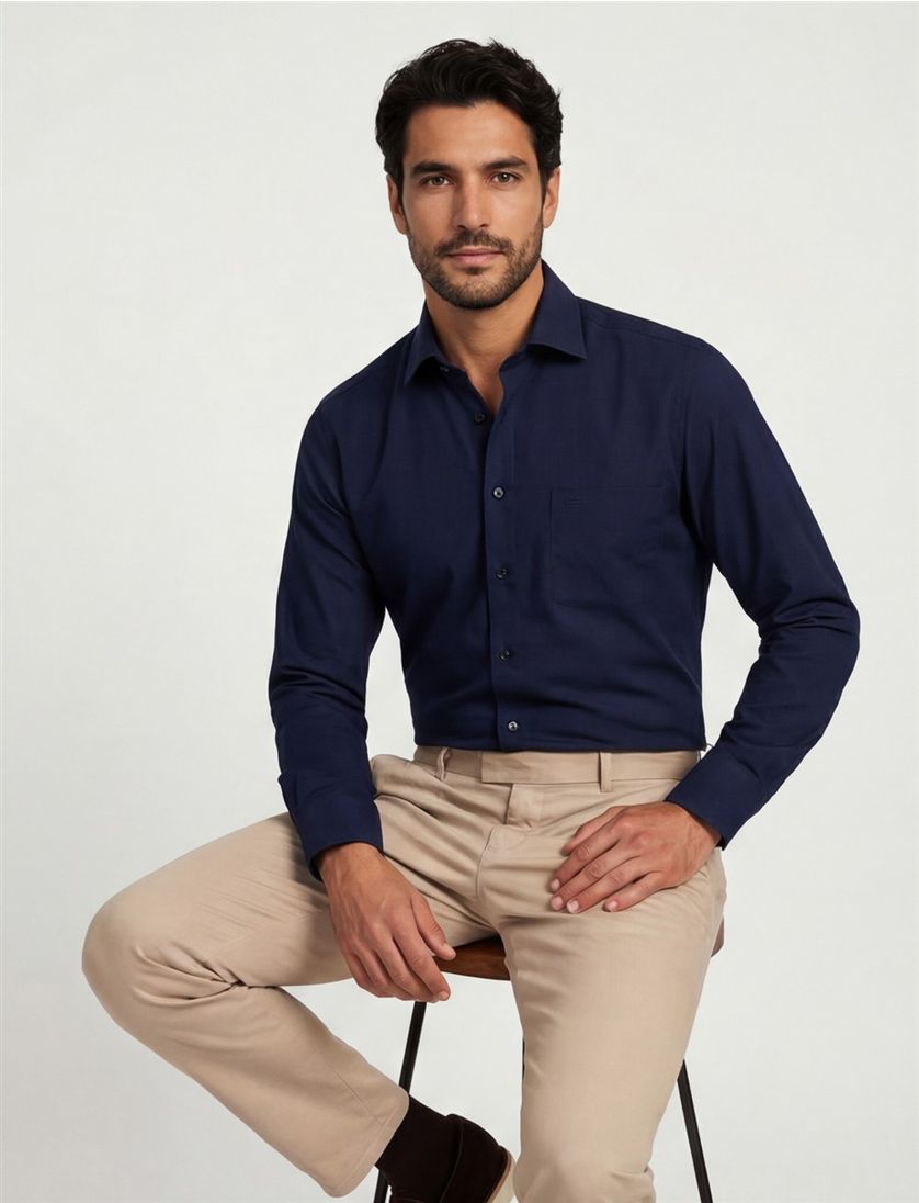 Casa Moda overhemd donkerblauw strijkvrij Comfort Fit