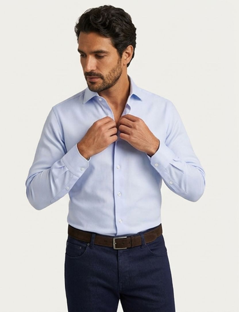 John Miller business overhemd Tailored fit effen lichtblauw katoen