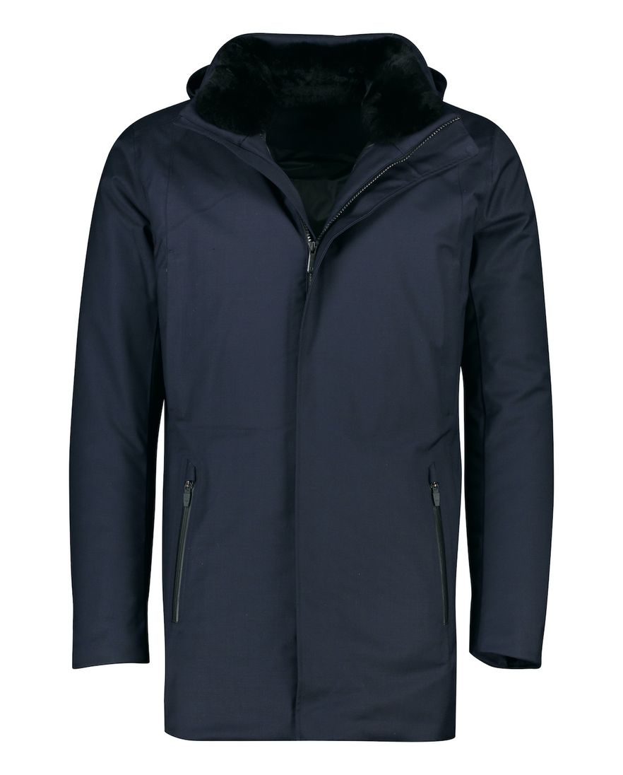 UBR winterjas donkerblauw rits + knoop wol