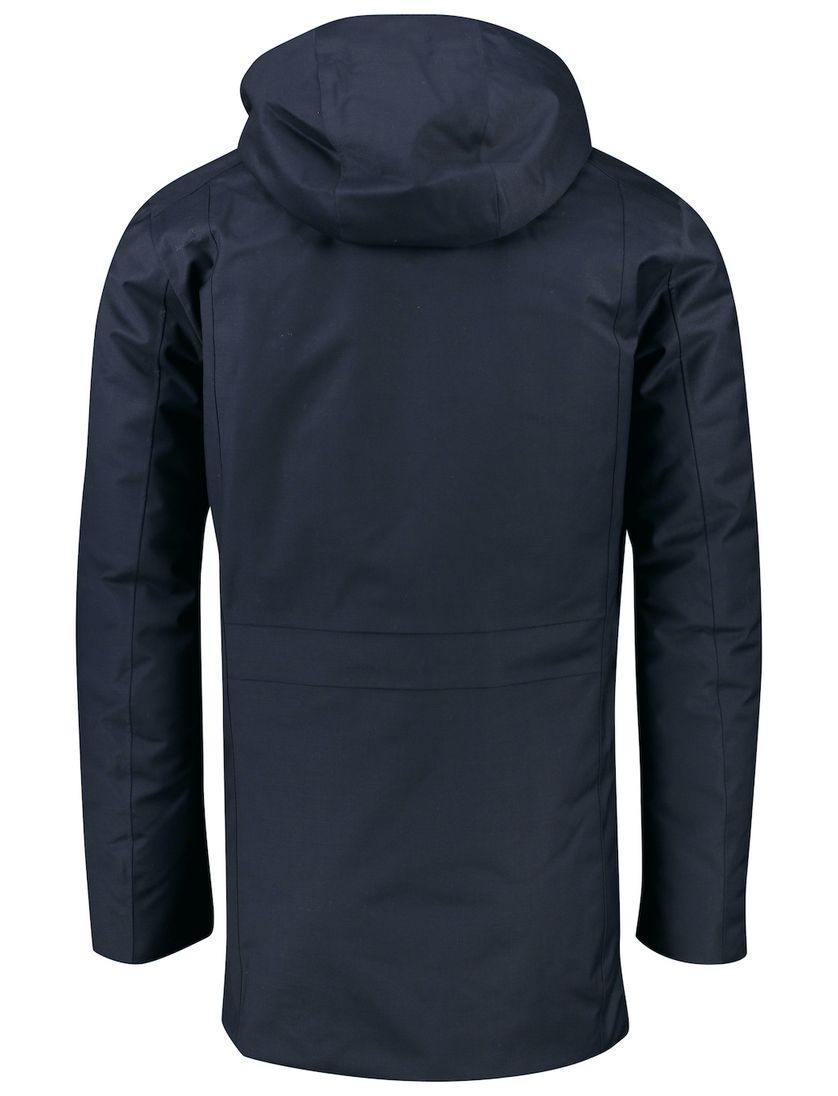 UBR winterjas donkerblauw effen rits + knoop normale fit wol afneembare capuchon