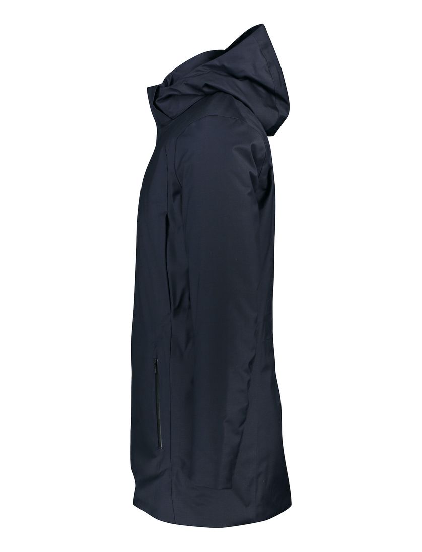 UBR winterjas donkerblauw effen rits + knoop normale fit wol afneembare capuchon