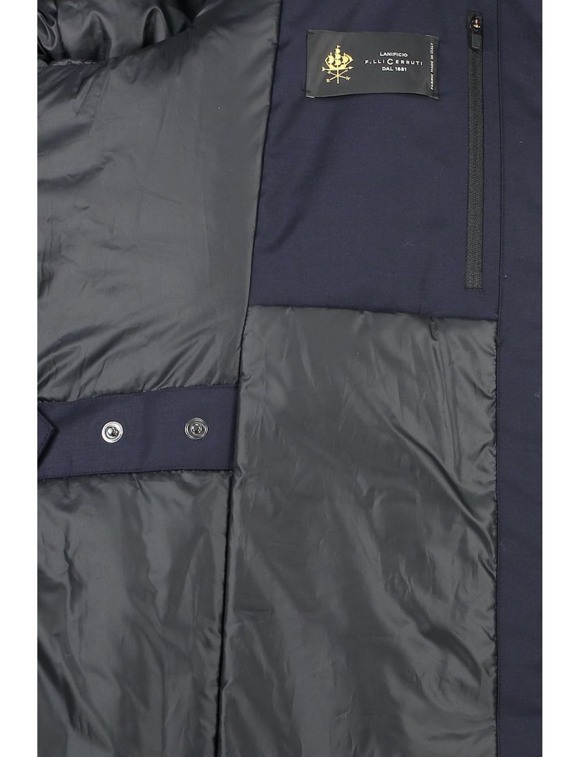 UBR winterjas donkerblauw effen rits + knoop normale fit wol afneembare capuchon