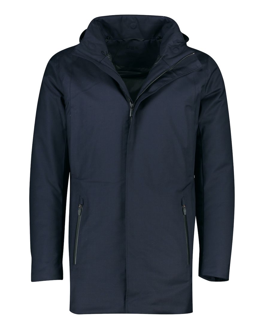 UBR winterjas donkerblauw rits + knoop wol