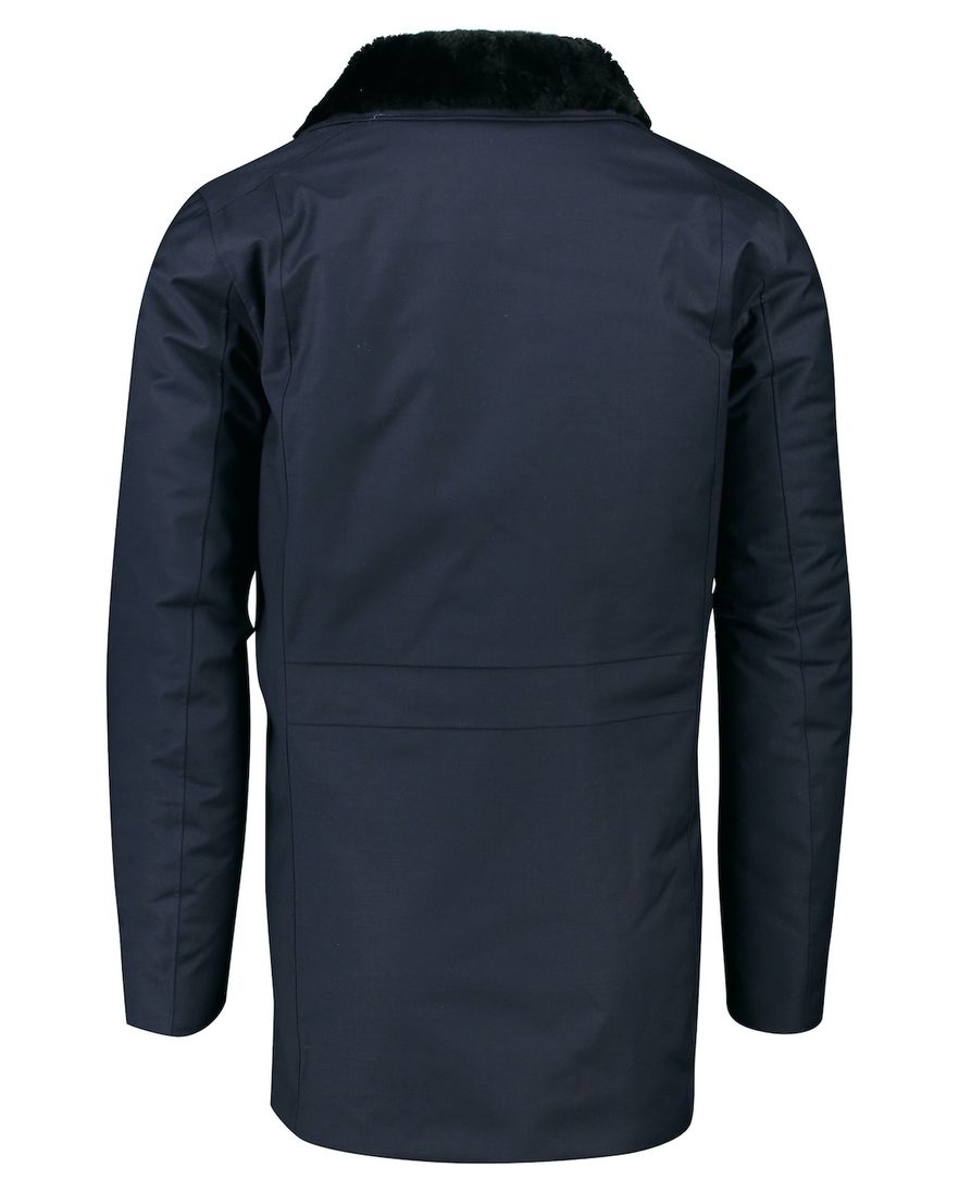 UBR winterjas donkerblauw rits + knoop wol