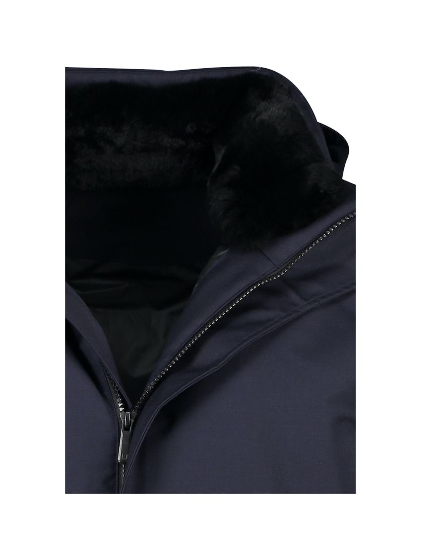 UBR winterjas donkerblauw effen rits + knoop normale fit wol afneembare capuchon