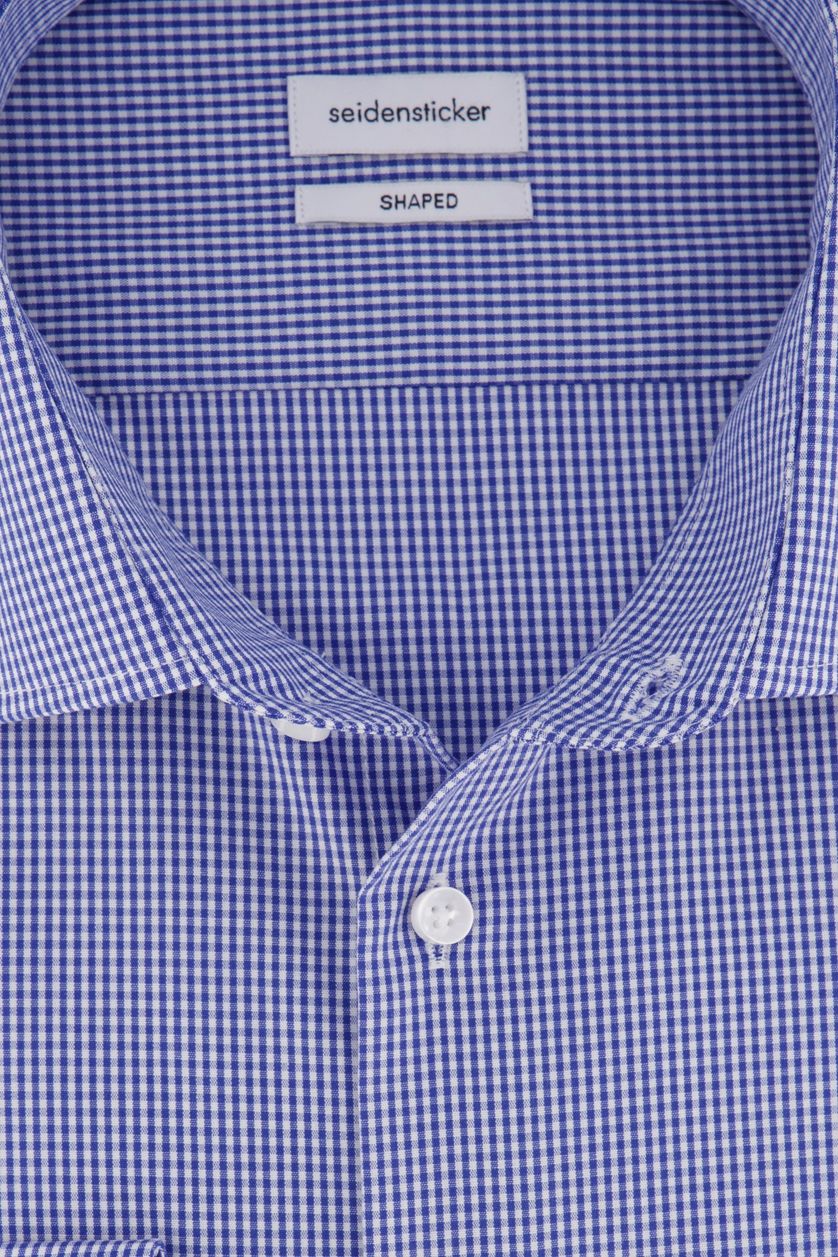 Overhemd Seidensticker geruit blauw strijkvrij