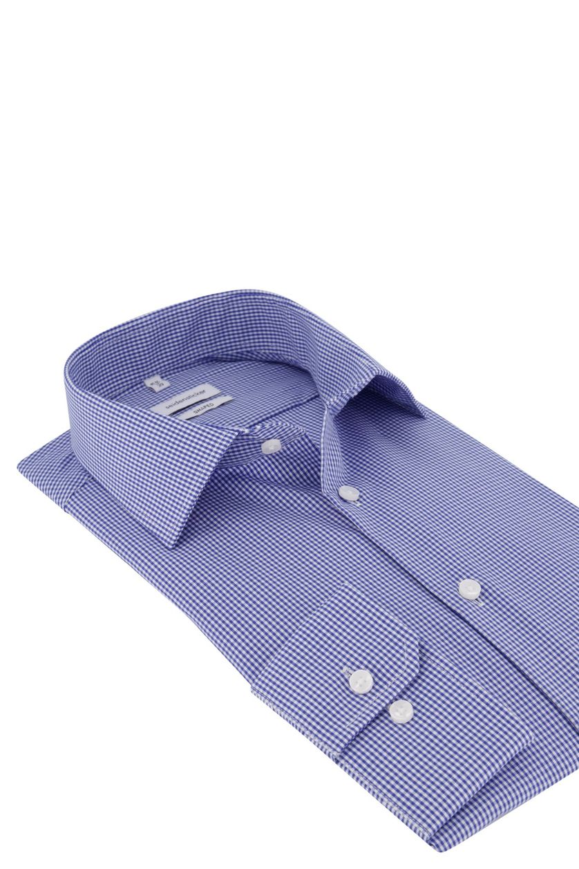 Overhemd Seidensticker geruit blauw strijkvrij