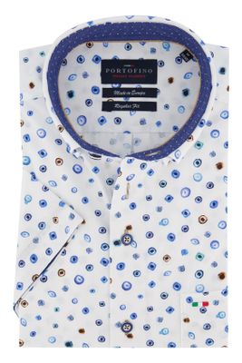Portofino Portofino overhemd Regular Fit korte mouw wit met blauw