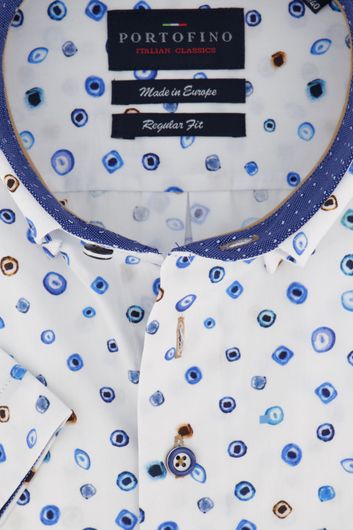 Portofino overhemd Regular Fit korte mouw wit met blauw