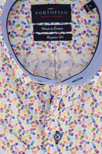 Portofino overhemd korte mouwen met multicolor print Regular Fit