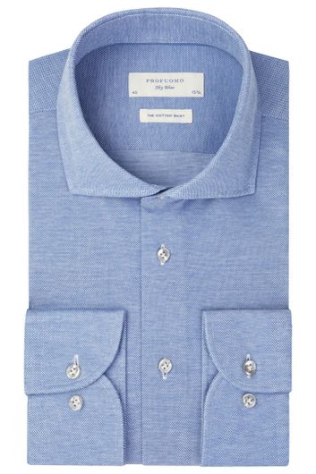 Profuomo The Knitted Shirt blauw pique mercerised