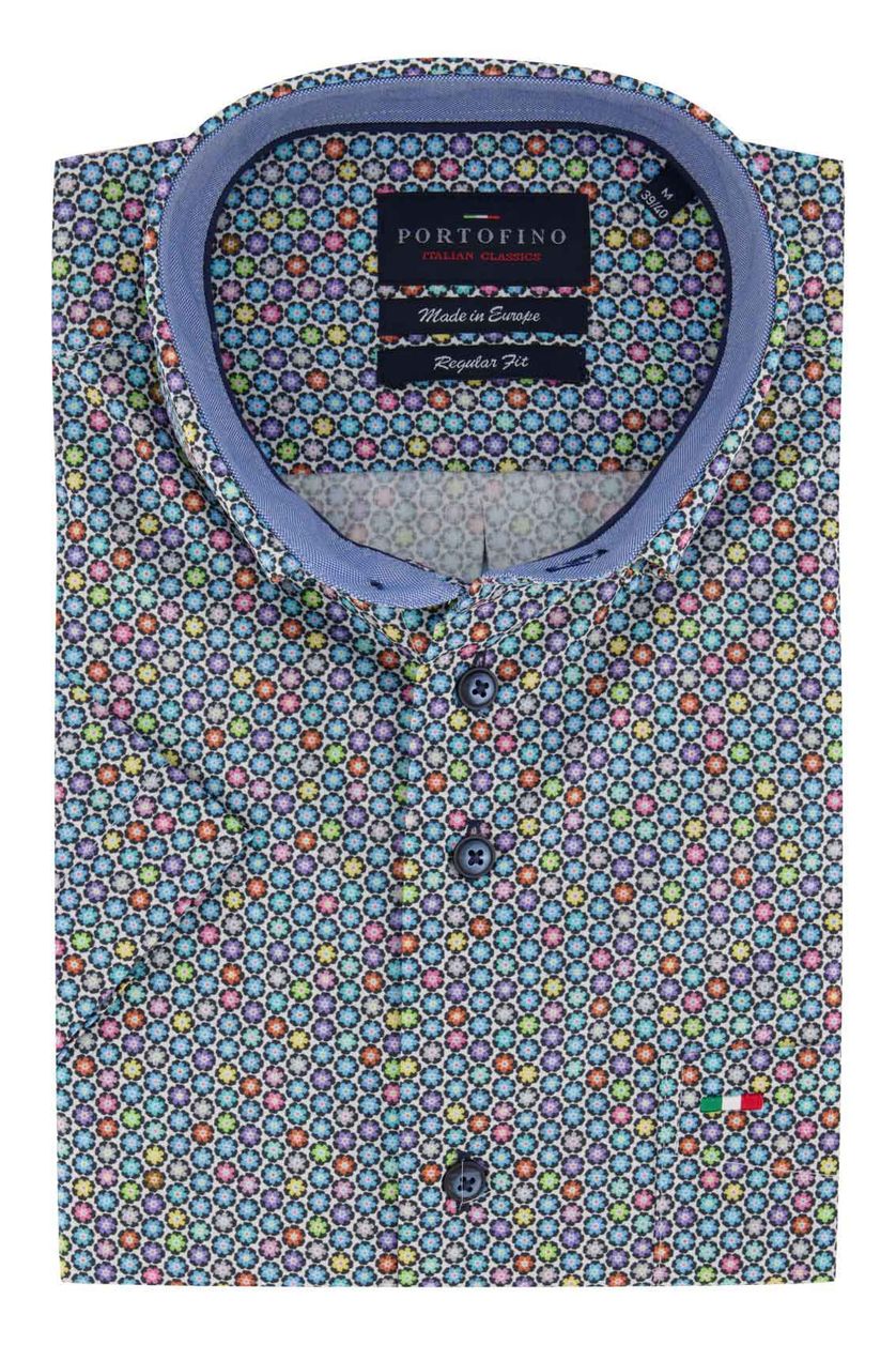 Korte mouwen overhemd Portofino blauw met multicolor print