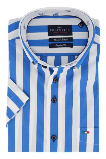 Overhemd Portofino korte mouwen Regular Fit blauw wit gestreept