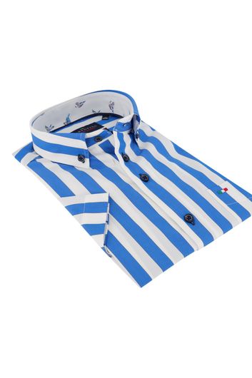 Overhemd Portofino korte mouwen Regular Fit blauw wit gestreept