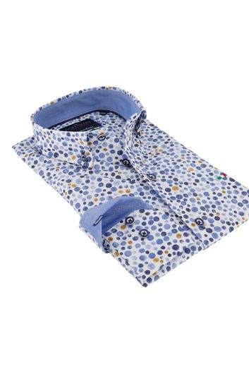Overhemd Portofino mouwlengte 7 Regular Fit blauw met stippelprint