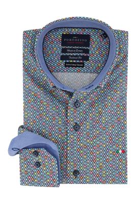 Portofino Portofino overhemd mouwlengte 7 print Tailored Fit