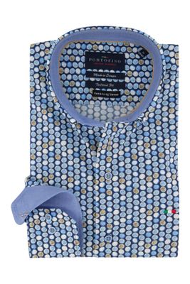 Portofino Portofino Tailored Fit shirt mouwlengte 7 blauw