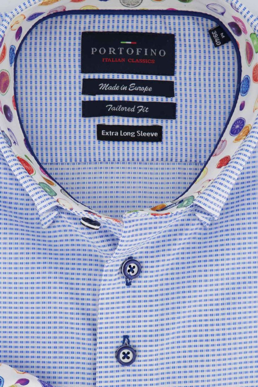 Portofino lichtblauw dessin mouwlengte 7 overhemd Tailored Fit
