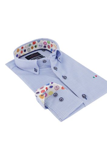 Overhemd mouwlengte 7 Tailored Fit Portofino blauw dessin