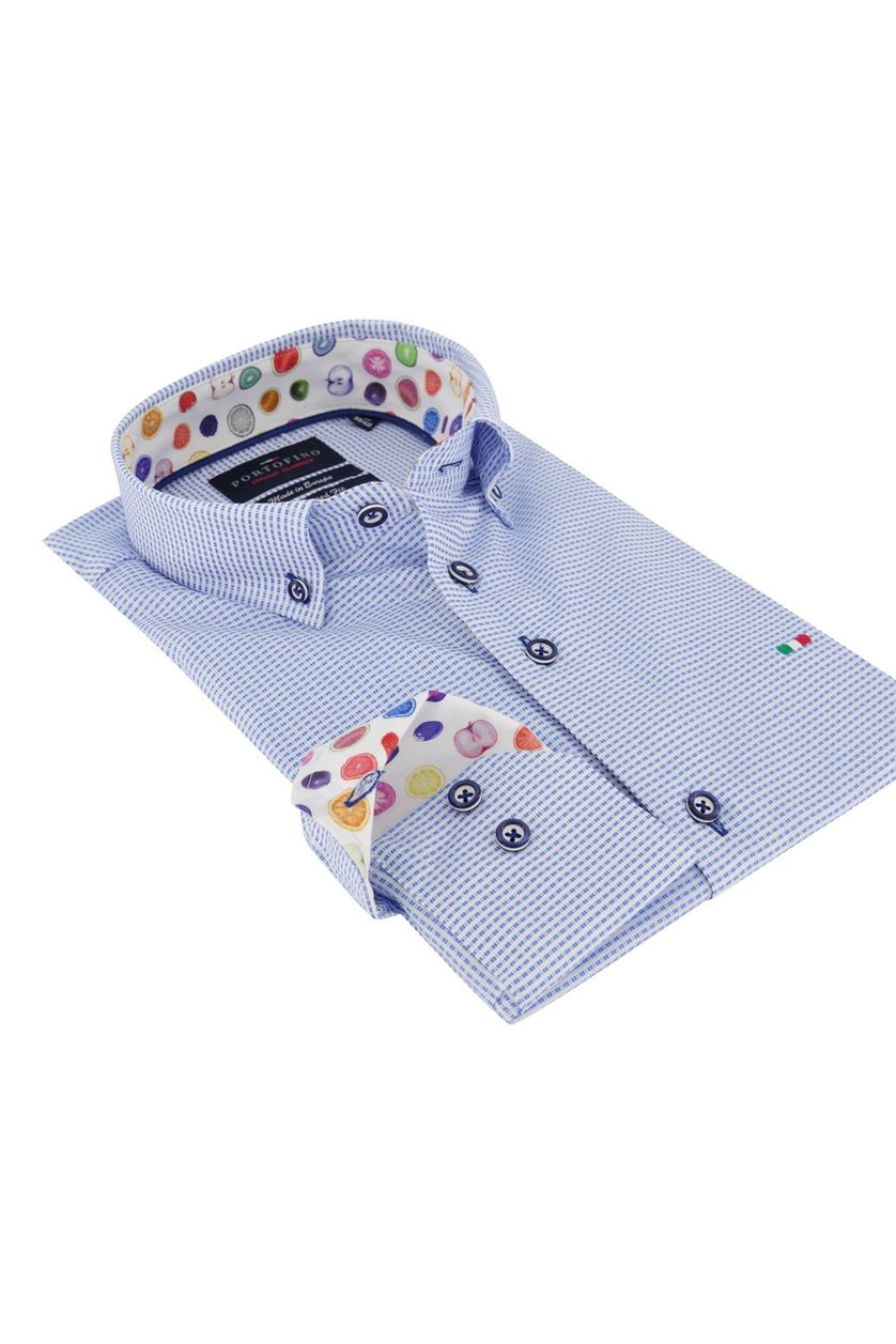Portofino lichtblauw dessin mouwlengte 7 overhemd Tailored Fit