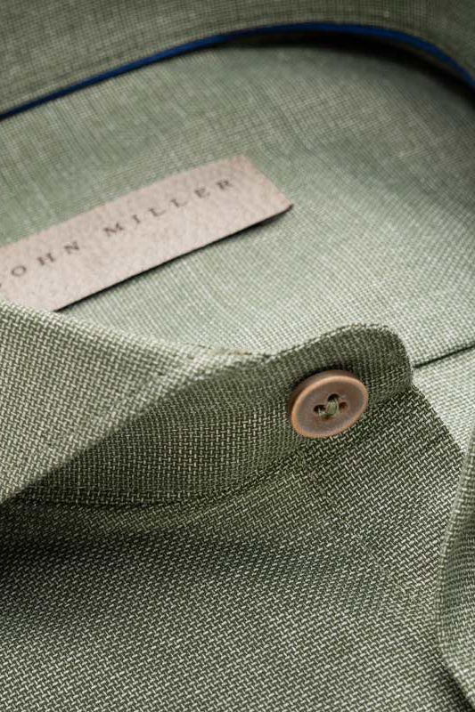 John Miller overhemd groen effen Tailored Fit cutaway boord