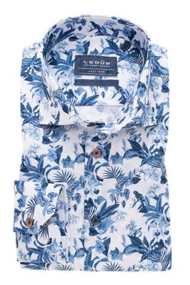 Ledub Ledub overhemd blauw bloemenprint Tailored Fit