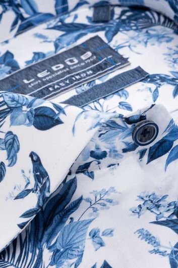 Ledub overhemd blauw bloemenprint Tailored Fit