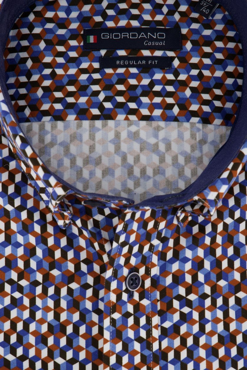 Giordano overhemd Regular Fit donkerblauw printje