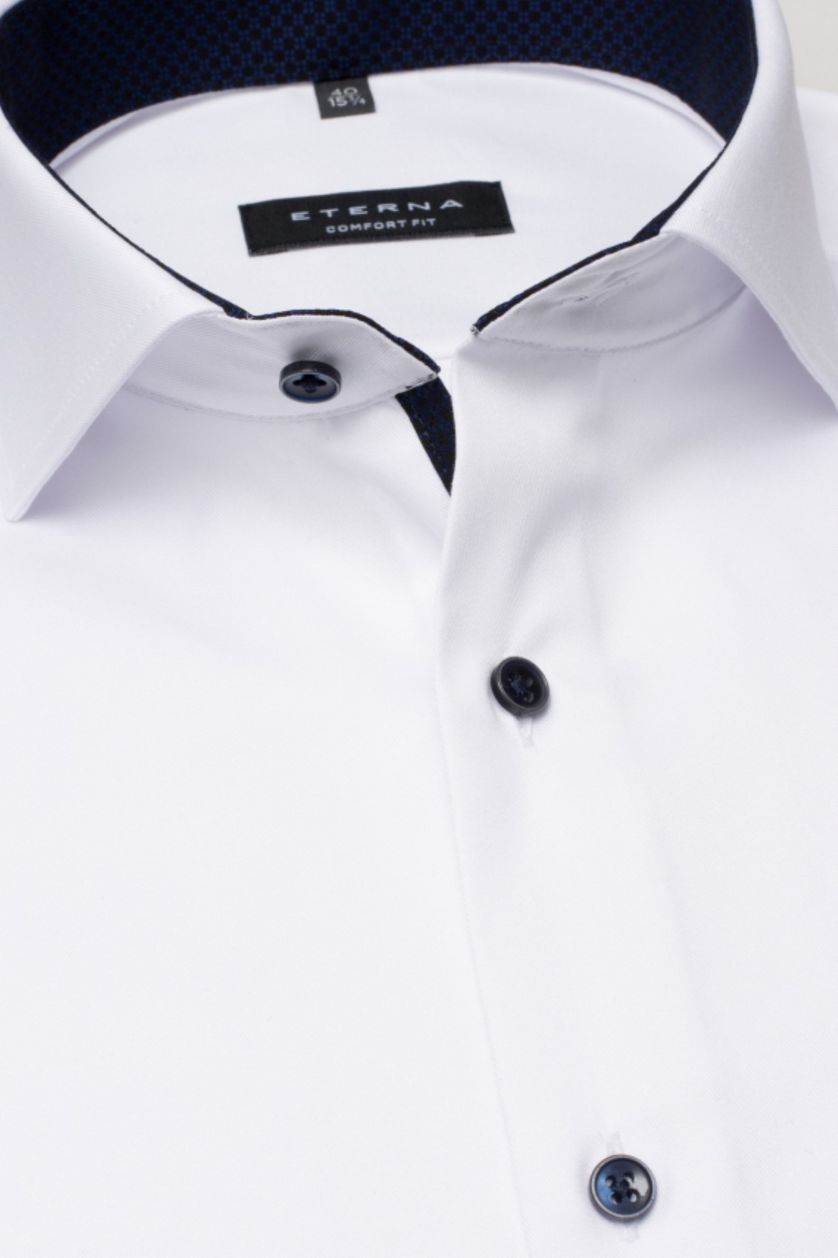 Eterna overhemd wit Comfort Fit contrast knopen