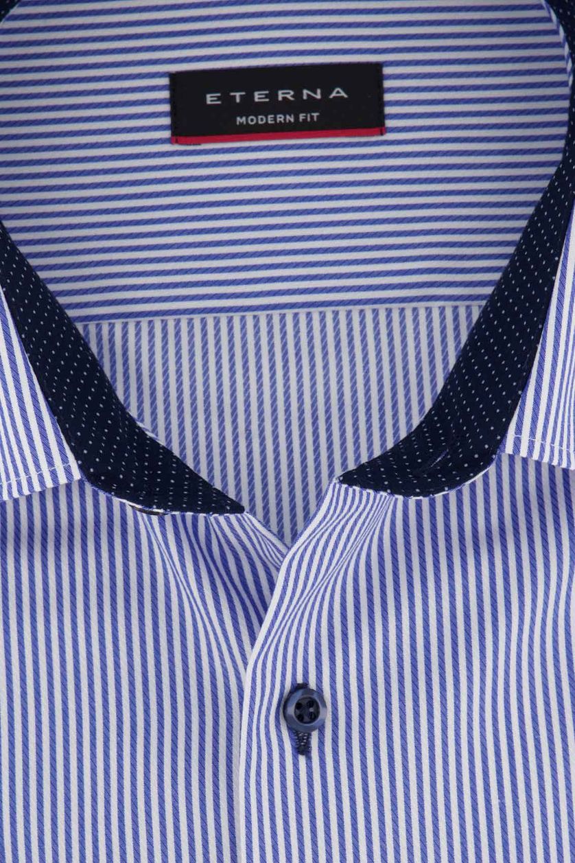 Overhemd Eterna blauw wit gestreept strijkvrij