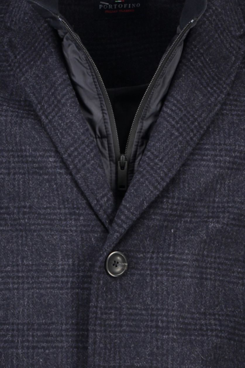 Portofino jas halflang donkerblauw geruit