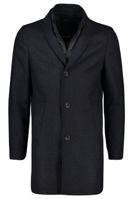 Portofino Portofino winterjas donkerblauw effen rits + knoop normale fit wol