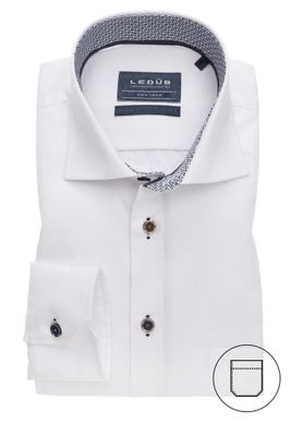 Ledub Strijkvrij overhemd Ledub wit Modern Fit met borstzak