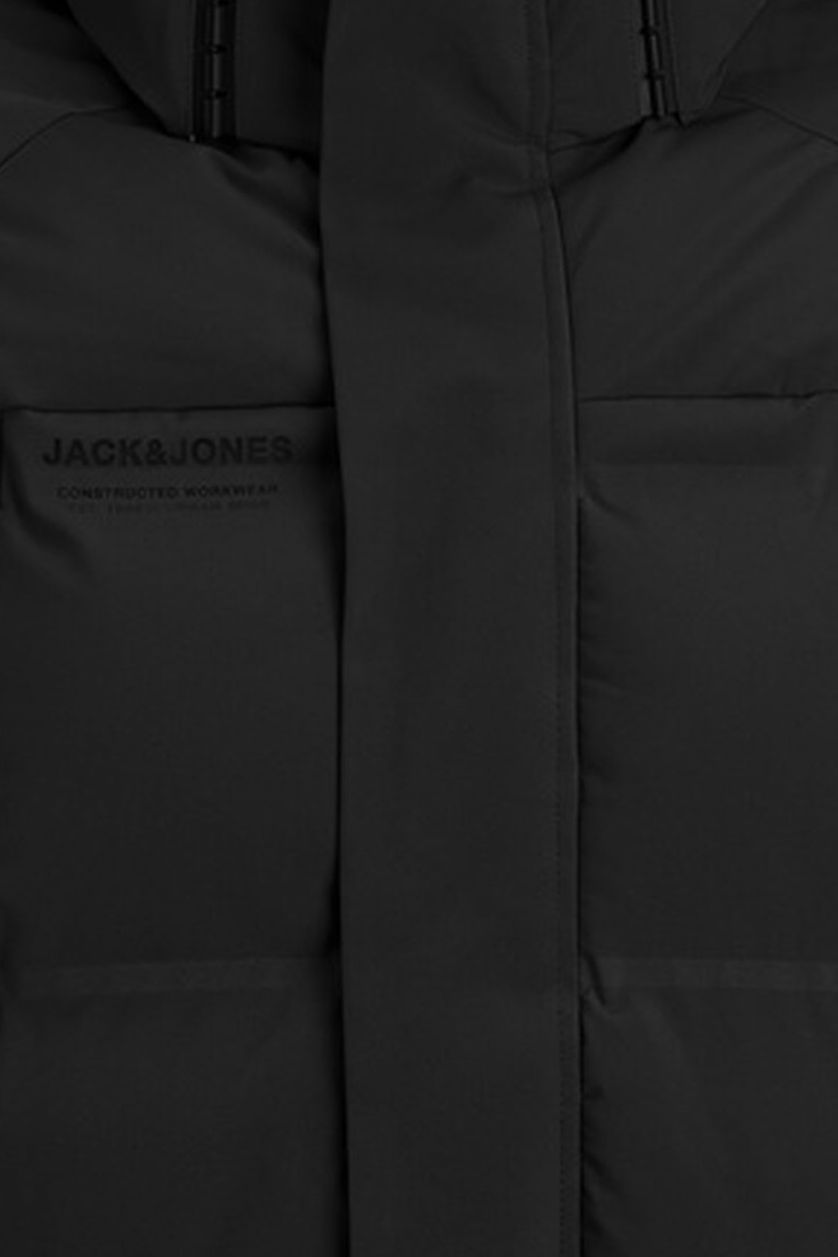 Jack & Jones winterjas zwart effen rits + knoop wijde fit 