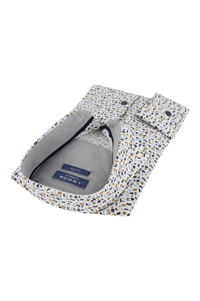 Ledub overhemd mouwlengte 7 Modern Fit normale fit wit geprint katoen