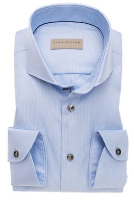 John Miller John Miller overhemd mouwlengte 7 blauw effen normale fit