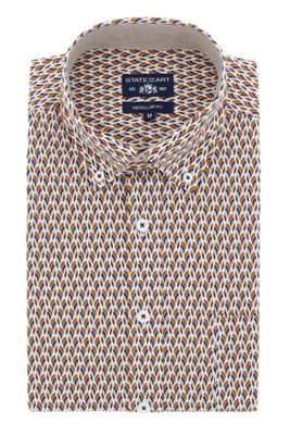 State of Art State of Art casual overhemd bruin geprint button down boord