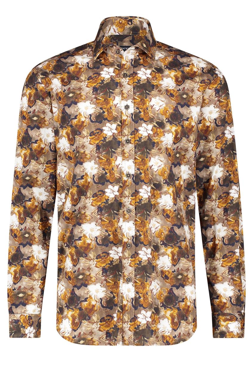 State of Art casual overhemd bruin bloemenprint katoen wijde fit