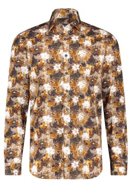 State of Art State of Art casual overhemd wijde fit bruin bloemenprint katoen