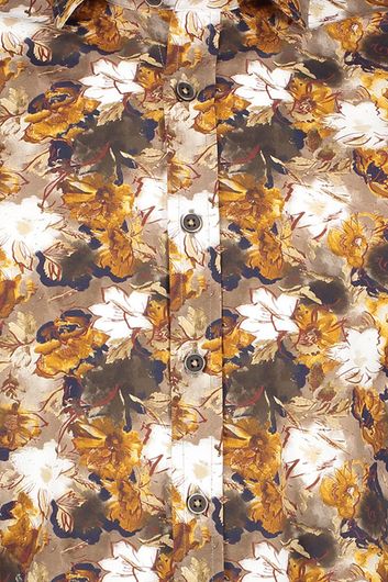 casual overhemd State of Art bruin geprint katoen wijde fit 